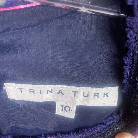 Trina Turk Dress Womens 10 Blue Floral Drop Waist Resort Embellished - Picture 4 of 13